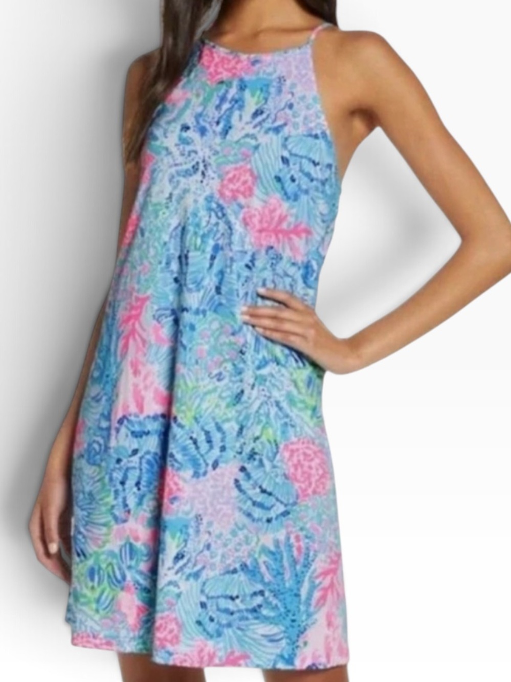Lilly Pulitzer "Margo" Blue & Pink "Sink or Swim" Mermaid Print Swing Dress M